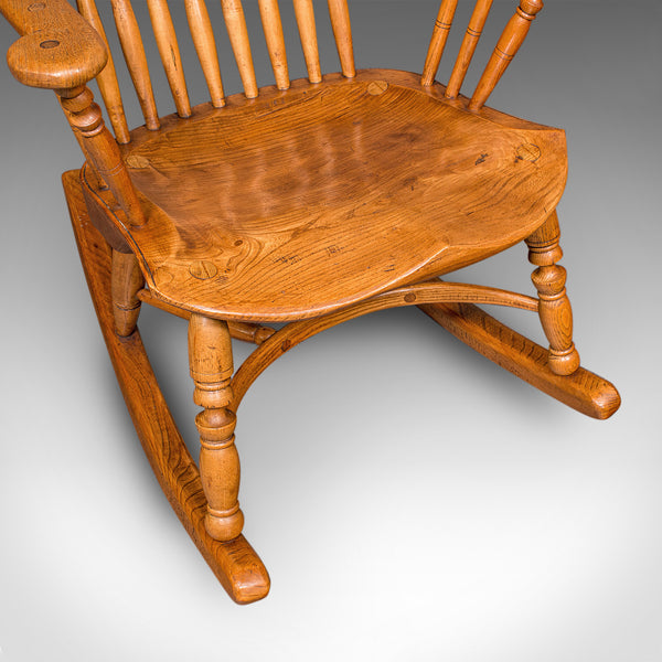 Antique Windsor Rocking Chair, English, Elm, Rocker, Fireside Seat, Victorian