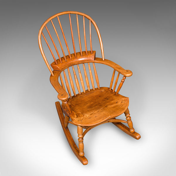 Antique Windsor Rocking Chair, English, Elm, Rocker, Fireside Seat, Victorian
