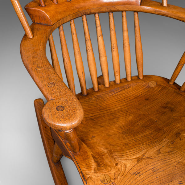 Antique Windsor Rocking Chair, English, Elm, Rocker, Fireside Seat, Victorian