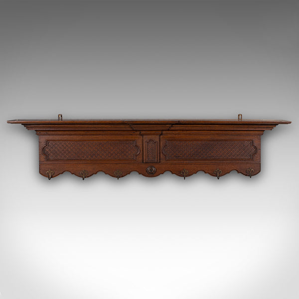 6 Hook Antique Reception Hall Coat Rack, English Oak, Cloakroom Valet, Edwardian