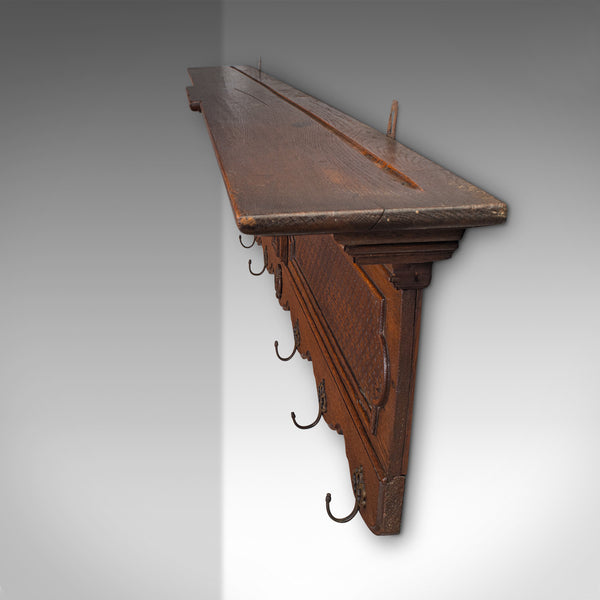 6 Hook Antique Reception Hall Coat Rack, English Oak, Cloakroom Valet, Edwardian
