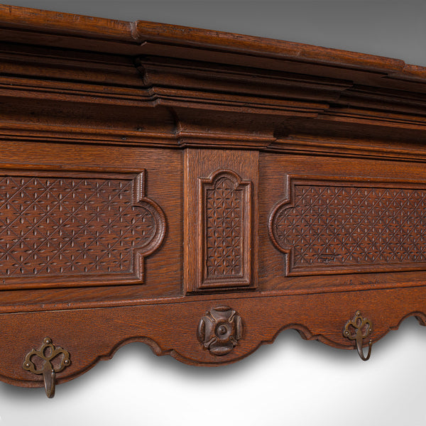6 Hook Antique Reception Hall Coat Rack, English Oak, Cloakroom Valet, Edwardian