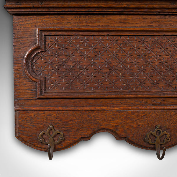 6 Hook Antique Reception Hall Coat Rack, English Oak, Cloakroom Valet, Edwardian