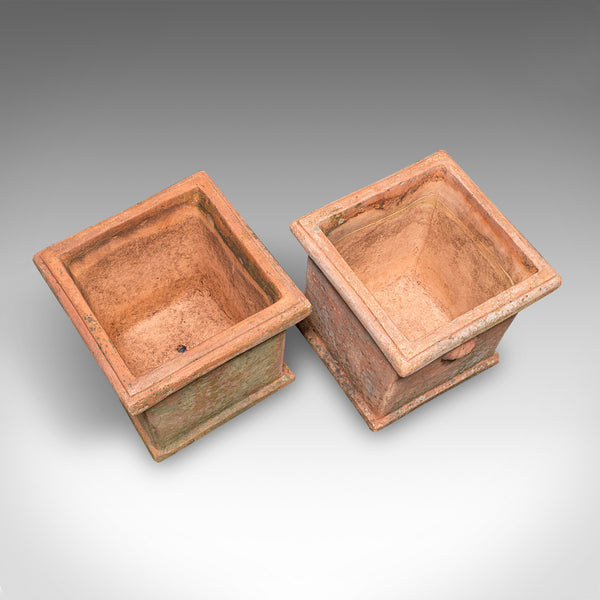Pair of Vintage Square Planters, English, Terracotta, Patio Topiary Jardinieres