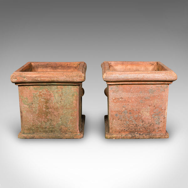 Pair of Vintage Square Planters, English, Terracotta, Patio Topiary Jardinieres