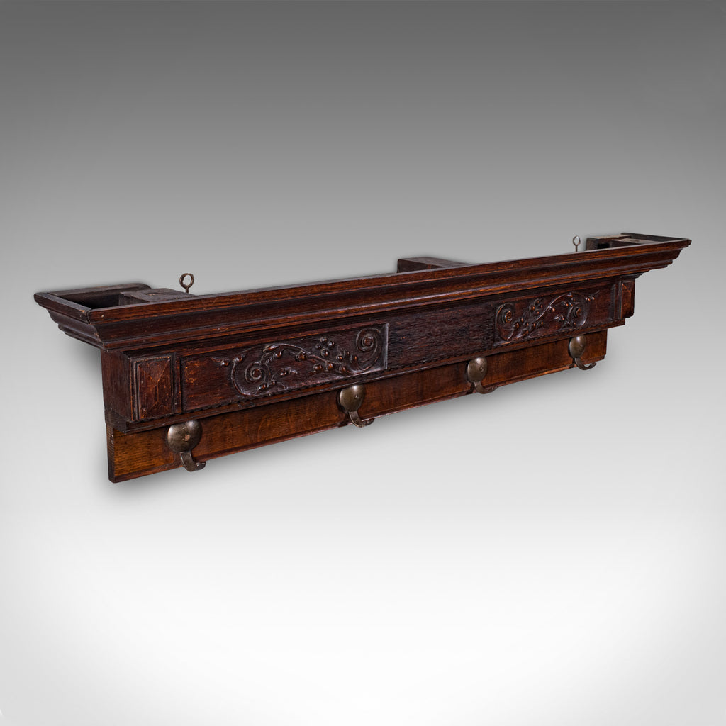 4 Hook Antique Cloakroom Coat Rack, English, Reception Valet, Edwardian, C.1905