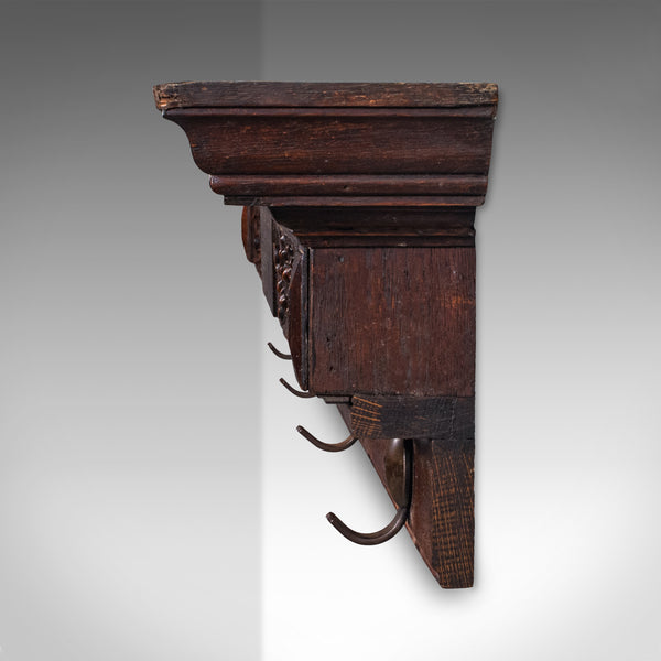 4 Hook Antique Cloakroom Coat Rack, English, Reception Valet, Edwardian, C.1905