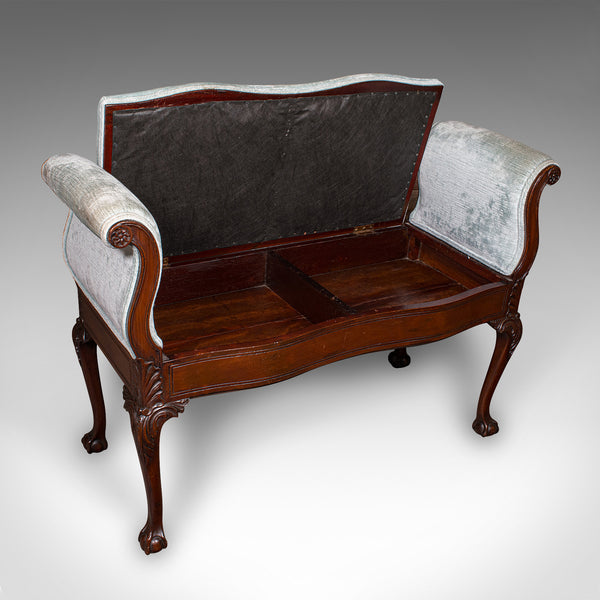 Antique Window Seat, English, Walnut, Duet, Bench, Georgian Revival, Edwardian