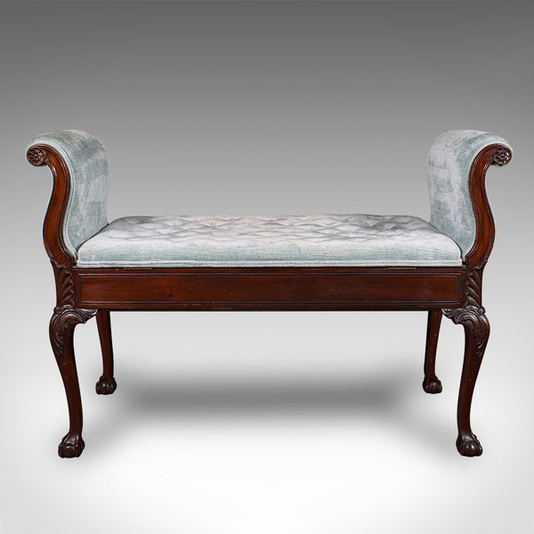 Antique Window Seat, English, Walnut, Duet, Bench, Georgian Revival, Edwardian