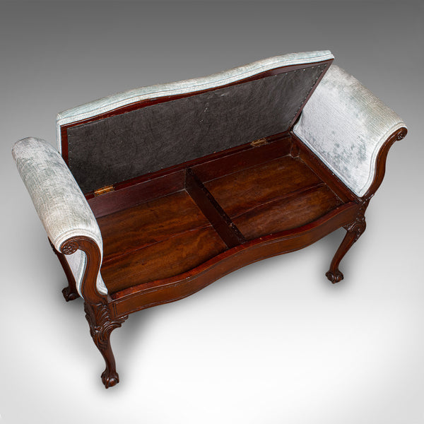 Antique Window Seat, English, Walnut, Duet, Bench, Georgian Revival, Edwardian