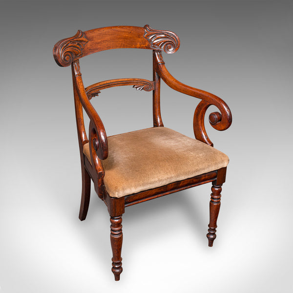 Pair of Antique Morning Room Chairs, English, Elbow Seat, Regency, Circa 1820