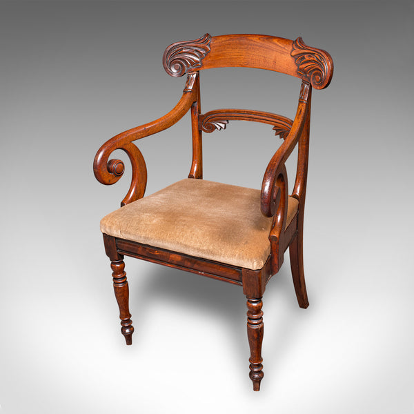 Pair of Antique Morning Room Chairs, English, Elbow Seat, Regency, Circa 1820