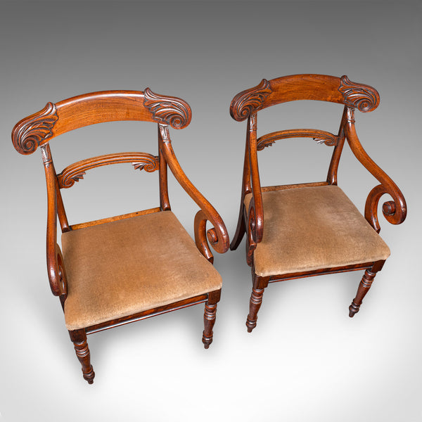 Pair of Antique Morning Room Chairs, English, Elbow Seat, Regency, Circa 1820