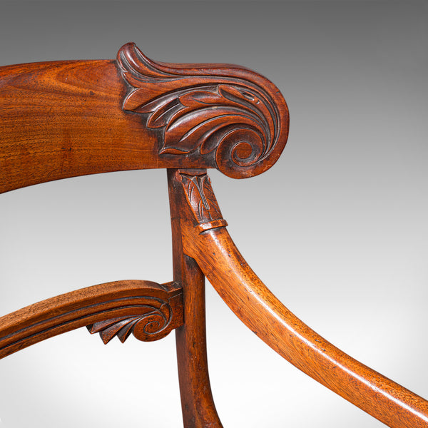 Pair of Antique Morning Room Chairs, English, Elbow Seat, Regency, Circa 1820