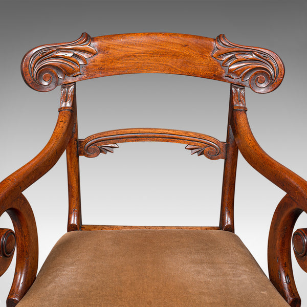Pair of Antique Morning Room Chairs, English, Elbow Seat, Regency, Circa 1820