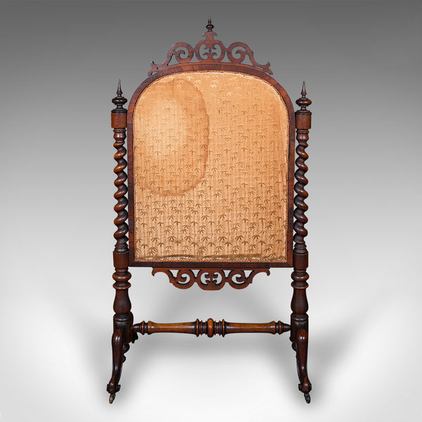 Antique Embroidered Fire Screen, English, Walnut, Needlepoint, Early Victorian