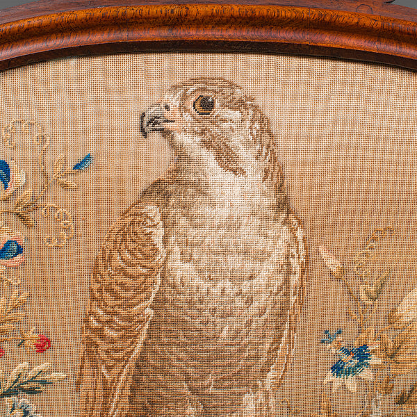 Antique Embroidered Fire Screen, English, Walnut, Needlepoint, Early Victorian