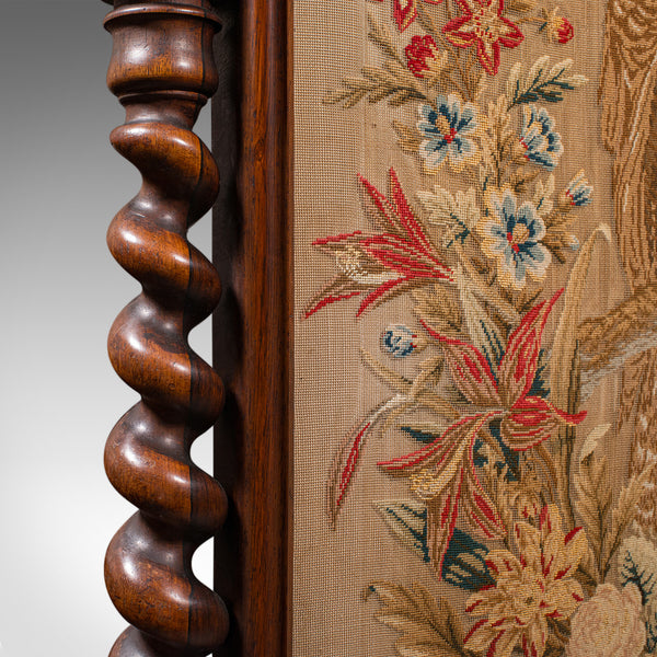 Antique Embroidered Fire Screen, English, Walnut, Needlepoint, Early Victorian