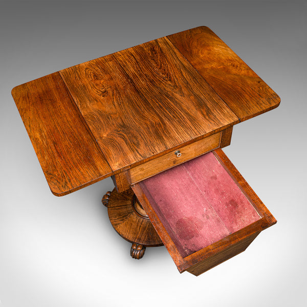Antique Ladies Work Table, English, Drop-Leaf, Sewing, Games, William IV, C.1835