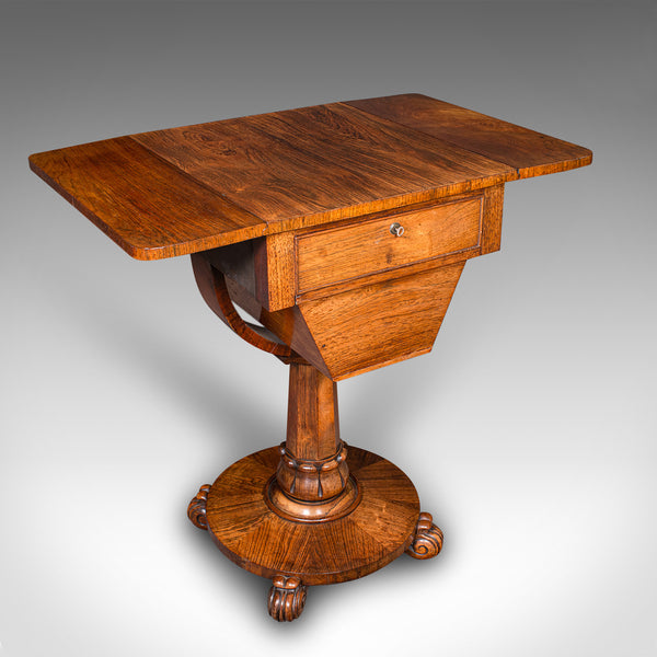 Antique Ladies Work Table, English, Drop-Leaf, Sewing, Games, William IV, C.1835