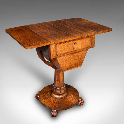 Antique Ladies Work Table, English, Drop-Leaf, Sewing, Games, William IV, C.1835