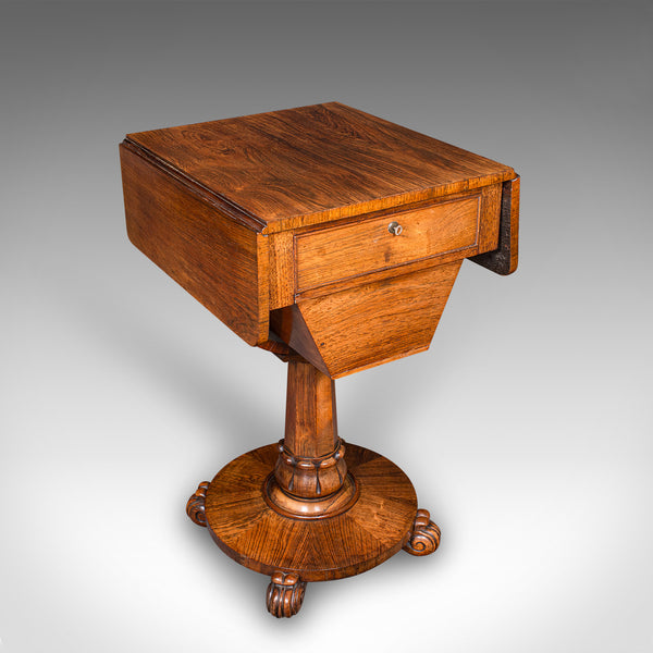 Antique Ladies Work Table, English, Drop-Leaf, Sewing, Games, William IV, C.1835