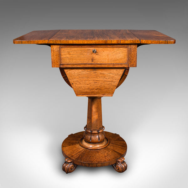 Antique Ladies Work Table, English, Drop-Leaf, Sewing, Games, William IV, C.1835