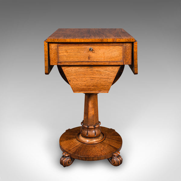 Antique Ladies Work Table, English, Drop-Leaf, Sewing, Games, William IV, C.1835