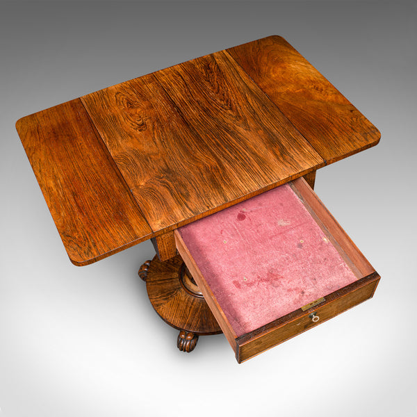 Antique Ladies Work Table, English, Drop-Leaf, Sewing, Games, William IV, C.1835