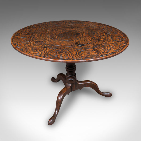 Antique Tarot Parlour Table, English, Oak, Zodiac Carving, Victorian, Circa 1870