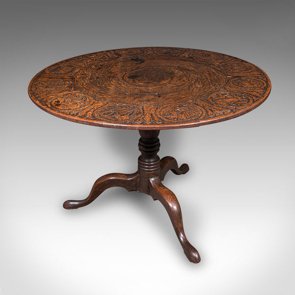 Antique Tarot Parlour Table, English, Oak, Zodiac Carving, Victorian, Circa 1870