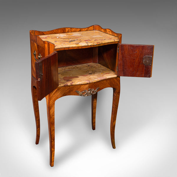 Antique Side Table, Italian, Kingwood, Marble, Bedside Nightstand, Victorian