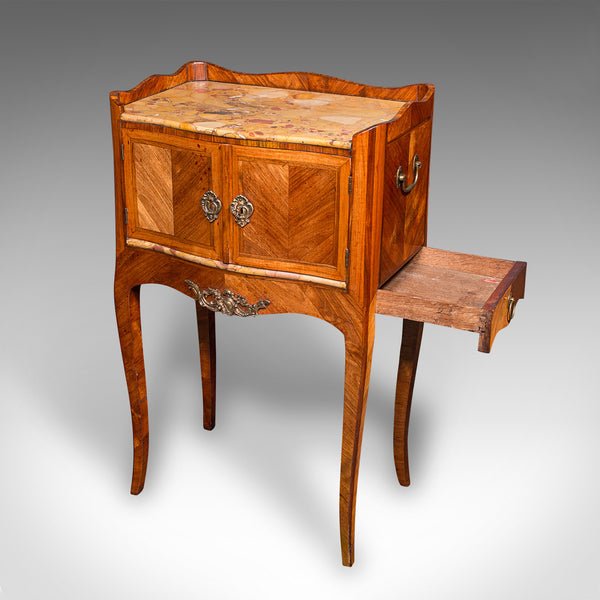 Antique Side Table, Italian, Kingwood, Marble, Bedside Nightstand, Victorian