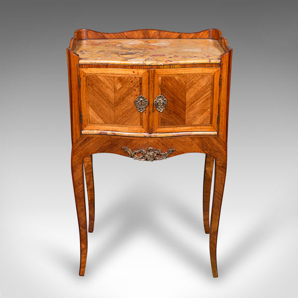 Antique Side Table, Italian, Kingwood, Marble, Bedside Nightstand, Victorian