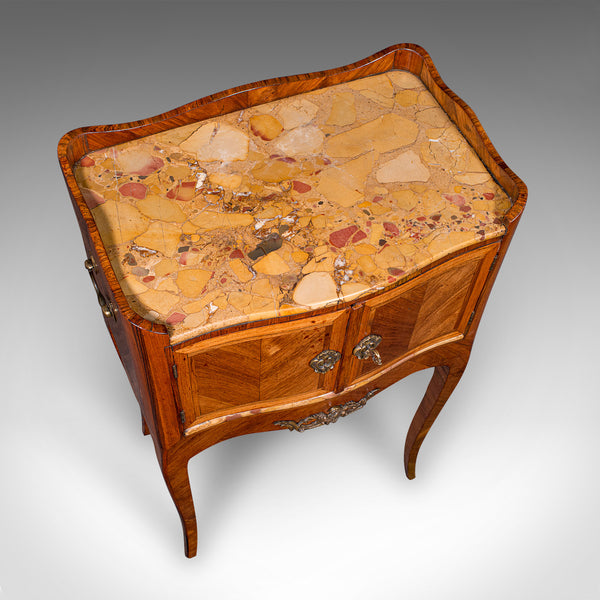 Antique Side Table, Italian, Kingwood, Marble, Bedside Nightstand, Victorian
