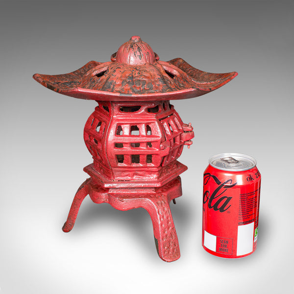 Pair of Vintage Pagoda Lanterns, Japanese, Cast Iron Tea Light Holders, Art Deco