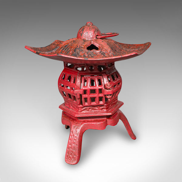 Pair of Vintage Pagoda Lanterns, Japanese, Cast Iron Tea Light Holders, Art Deco