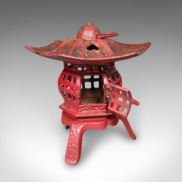 Pair of Vintage Pagoda Lanterns, Japanese, Cast Iron Tea Light Holders, Art Deco