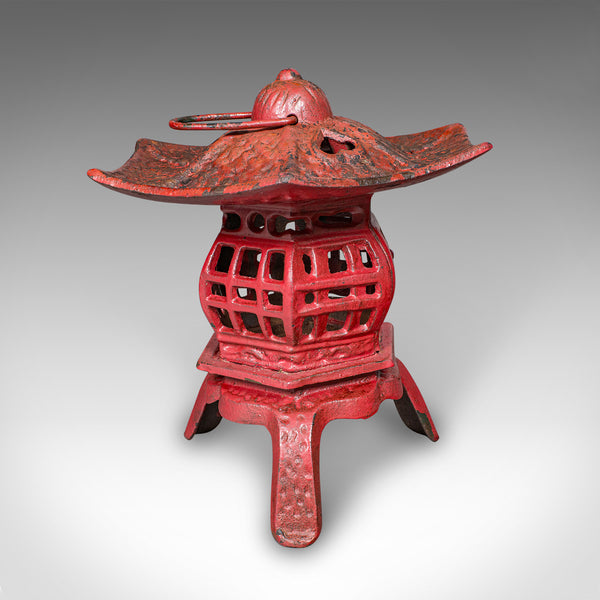 Pair of Vintage Pagoda Lanterns, Japanese, Cast Iron Tea Light Holders, Art Deco