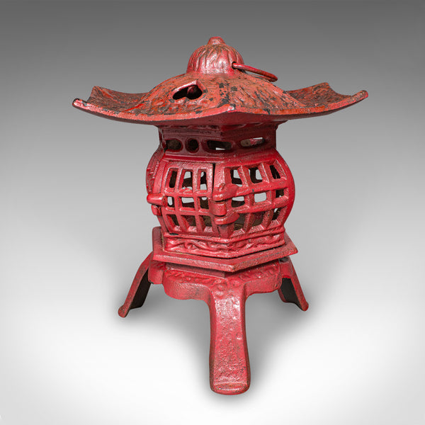 Pair of Vintage Pagoda Lanterns, Japanese, Cast Iron Tea Light Holders, Art Deco