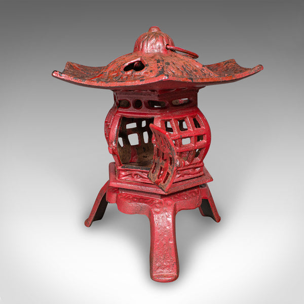 Pair of Vintage Pagoda Lanterns, Japanese, Cast Iron Tea Light Holders, Art Deco