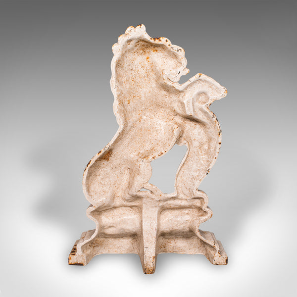 Antique Heraldic Lion Doorstop, English, Cast Iron Door Keeper, Victorian, 1890