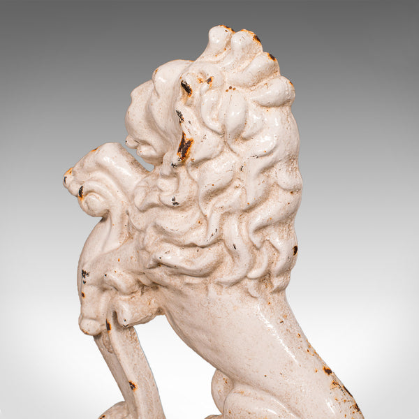 Antique Heraldic Lion Doorstop, English, Cast Iron Door Keeper, Victorian, 1890