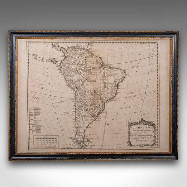 Antique South America Map, English, Framed Cartography, De La Rochette, Georgian