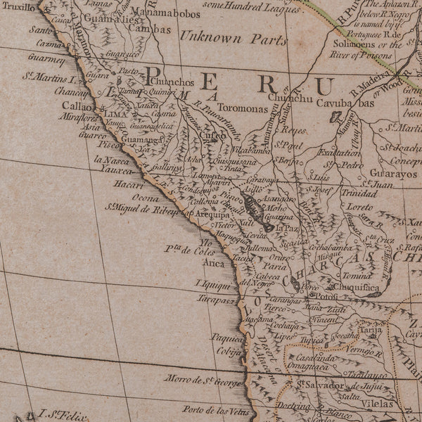 Antique South America Map, English, Framed Cartography, De La Rochette, Georgian