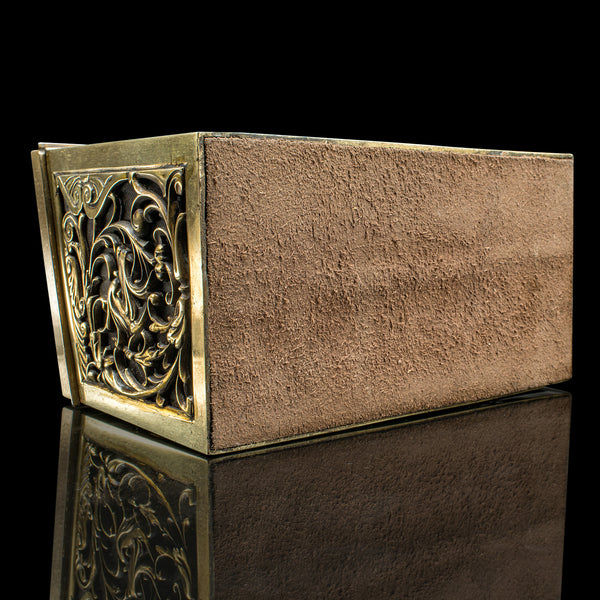 Antique Stationery Box, English, Brass, Tabletop Letter Case, Victorian, C.1880