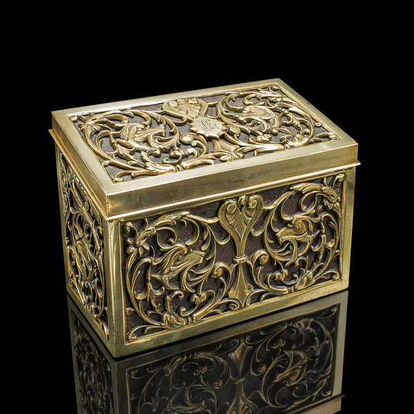 Antique Stationery Box, English, Brass, Tabletop Letter Case, Victorian, C.1880