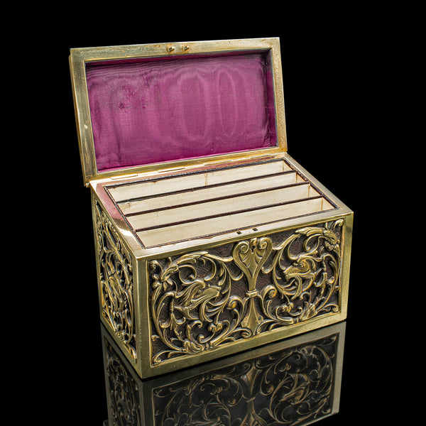 Antique Stationery Box, English, Brass, Tabletop Letter Case, Victorian, C.1880