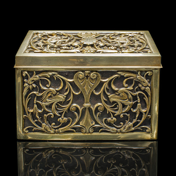 Antique Stationery Box, English, Brass, Tabletop Letter Case, Victorian, C.1880