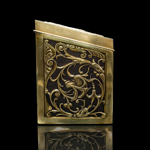 Antique Stationery Box, English, Brass, Tabletop Letter Case, Victorian, C.1880
